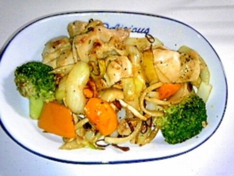 鶏肉と彩り野菜のペペロンチーノ風炒め